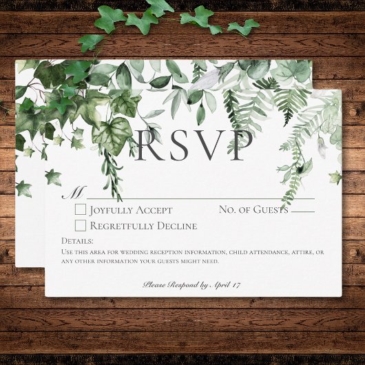 Rustikale Ivy & Sage Grüne Hochzeit Kein Abendesse RSVP Karte