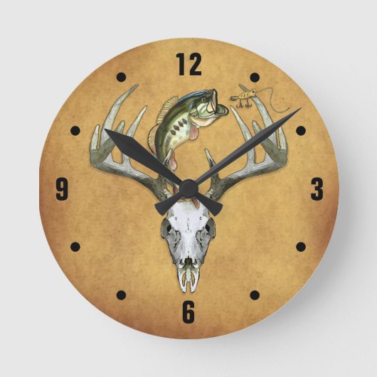 Rustikale Jagd Runde Wanduhr (Vorderseite)