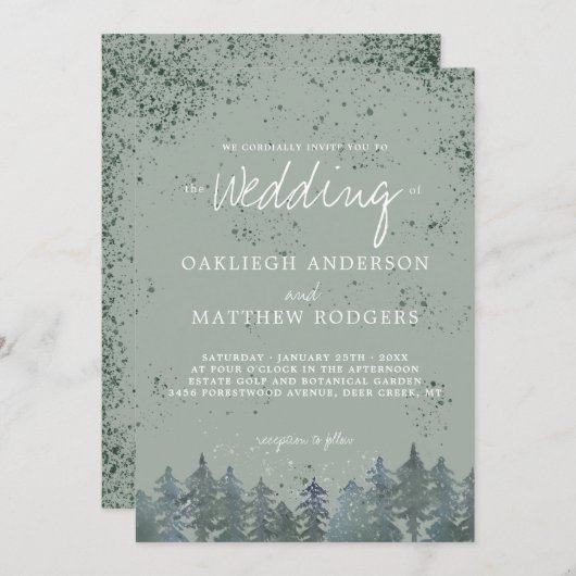 Rustikale Jäger Grünwald Schneewetterhochzeit Einladung (Vorne/Hinten)