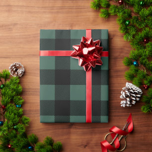 Rustikale Jägergrün und schwarze große Büffelkaros Geschenkpapier