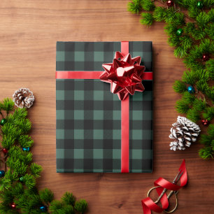 Rustikale Jägergrün und schwarze kleine Büffelkaro Geschenkpapier