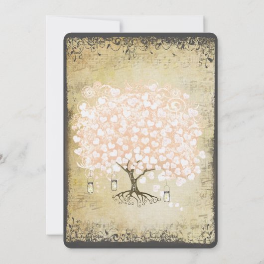 Rustikale Jahrtausendrosa Heart Leaf Tree Wedding Einladung (Rückseite)