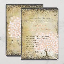 Rustikale Jahrtausendrosa Heart Leaf Tree Wedding Einladung