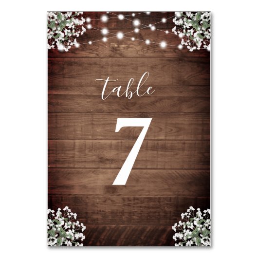 Rustikale Jar Gipskraut String Lights Wedding Tischnummer (Rückseite)