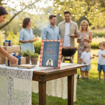 Rustikale Jeans- und Karo-Baby-Shower-Geschenke-Ta