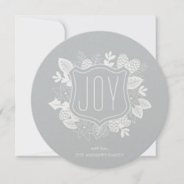 Rustikale Joy Round Shimmer Silver Holiday Card Feiertagskarte