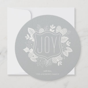 Rustikale Joy Round Shimmer Silver Holiday Card Feiertagskarte