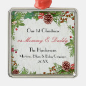 Rustikale Junge Mutter & Vater 1. Weihnachtsstein Ornament Aus Metall (Vorne)