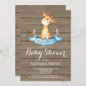 Rustikale Jungen-Giraffen-Babyparty-Einladung Einladung (Vorne/Hinten)