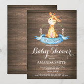 Rustikale Jungen-Giraffen-Babyparty-Einladung Einladung (Vorne/Hinten)