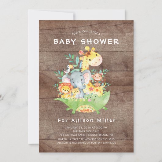 Rustikale Jungle Animals Kinderdusche Einladungen (Vorderseite)