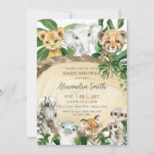 Rustikale Jungle Animals Wood Greenery Baby Dusche Einladung (Vorderseite)