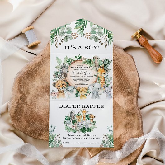 Rustikale Jungle Safari Tiere Kinderdusche All In One Einladung