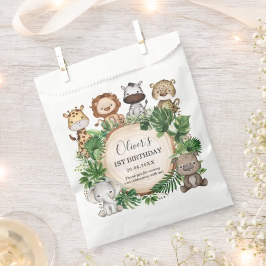 Rustikale Jungle Safari Tiere Tropischer Geburtsta Geschenktütchen (Ausgeschnitten)