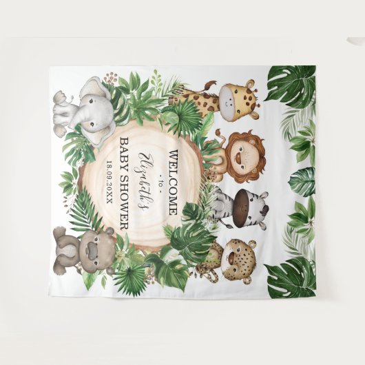 Rustikale Jungle Safari Tiere Willkommen Wandteppich (Vorderseite (Horizontal))