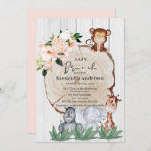 Rustikale Jungtiere Blush Floral Baby Brunch Einladung (Vorne/Hinten)