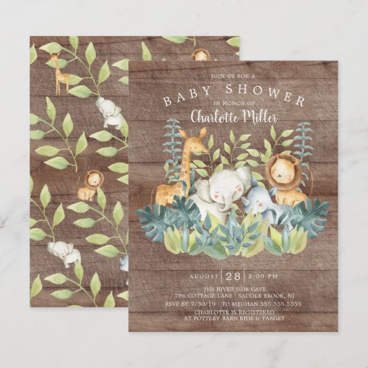 Rustikale Jungtiere neutrale Babydusche Einladung (Vorne/Hinten)