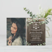 Rustikale juristische Fakultät Foto Graduation Par Einladung (Stehend Vorderseite)