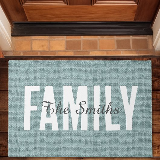 Rustikale Jute Blue Burlap-Familie Monogram Fußmatte