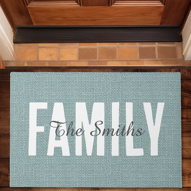 Rustikale Jute Blue Burlap-Familie Monogram Fußmatte (Von Creator hochgeladen)