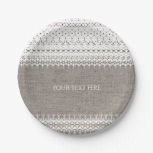 Rustikale Jute & Elegante Spitze Hochzeit Pappteller