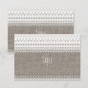 Rustikale Jute & Elegante Spitze Hochzeit Tischnum Einladung