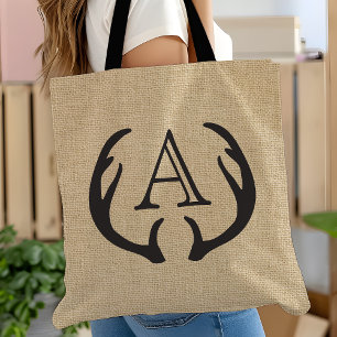 Rustikale Jute-Hirschgeweih-Monogramm-Tasche Tasche