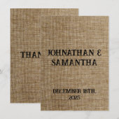 Rustikale Jute-Hochzeit-Dankeskarten – Personalisi Dankeskarte (Vorne/Hinten)
