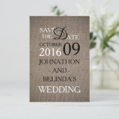 Rustikale Jute-Hochzeit Save The Date (Stehend Vorderseite)