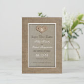 Rustikale Jute-Hochzeitseinladung zur Vorankündigu Save The Date (Stehend Vorderseite)