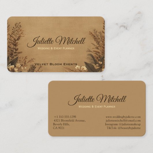 Rustikale Jute-Hochzeitsplanerin Visitenkarte (Vorne/Hinten)