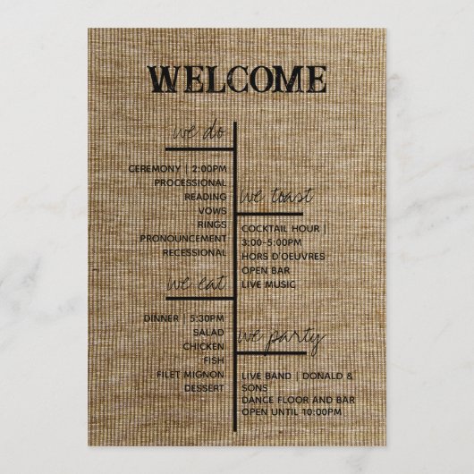 Rustikale Jute-Hochzeitsprogramme – Personalisiert Programm (Rückseite)