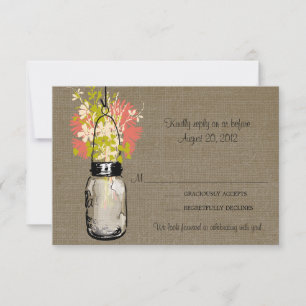 Rustikale Jute-Mason-Glas & Wildblumen-RSVP-Karte RSVP Karte