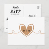 Rustikale Jute-Monogramm-Herz-RSVP-Postkarte Postkarte (Vorne/Hinten)
