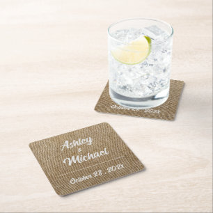 Rustikale Jute Natur Muster Hochzeit individuell Rechteckiger Pappuntersetzer