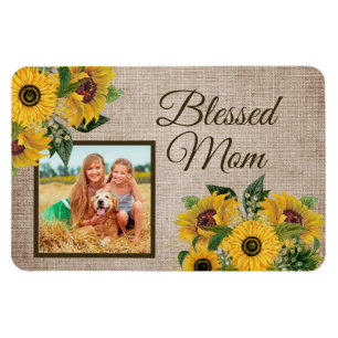 Rustikale Jute-Sonnenblumen-Gesegnete-Mutter-Foto Magnet
