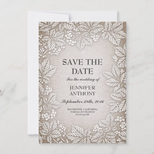 rustikale Jute-Spitze Save-the-Date-Karten Save The Date (Vorderseite)