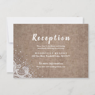 Rustikale Jute-Spitze Silber-Glitter-Empfangskarte Einladung