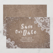 Rustikale Jute-Spitze Silber-Glitter Save-the-Date Save The Date (Vorne/Hinten)
