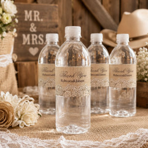 rustikale Jute-Spitze Western Country Scheunenhoch Wasserflaschenetikett