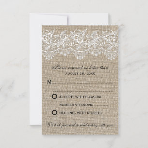 Rustikale Jute- und Lace-Wedding-RSVP-Karte RSVP Karte