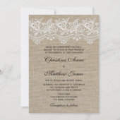 Rustikale Jute- und Spitzenhochzeit Einladung (Vorderseite)