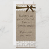 Rustikale Jute und Vintage-Spitze Programmständerk (Rückseite)