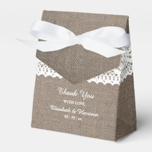 Rustikale Jute & Weiße Spitze Hochzeits-Dankeschön Geschenkschachtel