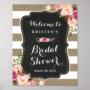 Rustikale Jutestreifen Blumen Hochzeitsdusche Schi Poster