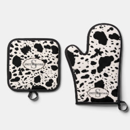 Rustikale Kabine Cowhide Print Cosy Bauernhof Ofenhandschuh & Topflappen-Set