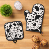 Rustikale Kabine Cowhide Print Cosy Bauernhof Ofenhandschuh & Topflappen-Set (Oben Unten)