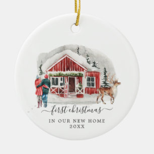 Rustikale Kabine Erste Weihnachts-Zuhause Keramik Ornament