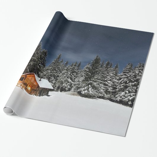 Rustikale Kabine Schnee Winter Geschenkpapier (Ungerollt)