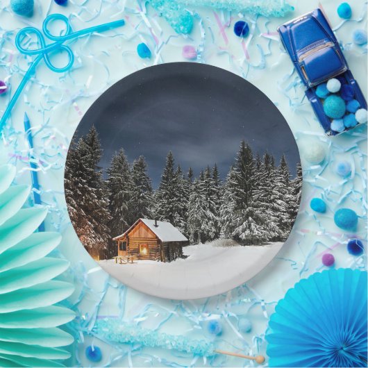 Rustikale Kabine Schnee Winter Pappteller (Party)